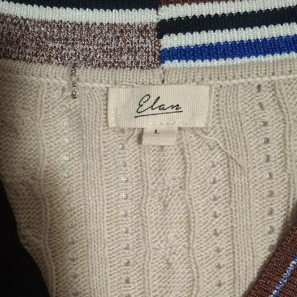 Elan Women's Beige V-Neck Cable Knit Sweater Size L - Picture 5 of 12